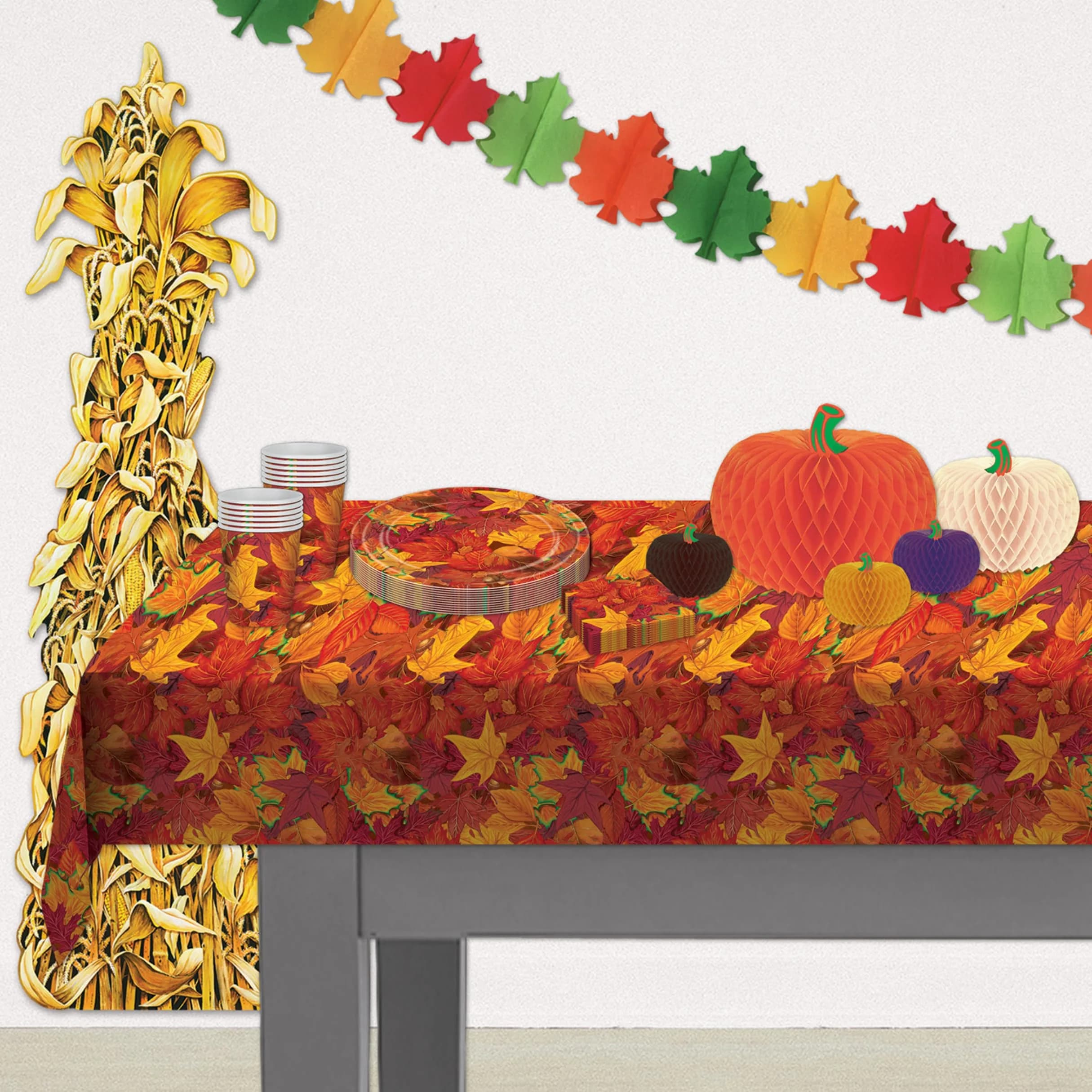 Beistle Fall Leaf Tablecover 108 x 54 inches (274 x 137 cm) | Durable Plastic for Autumn Parties - view 4