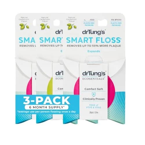 drTung's Smart Floss - Expanding Natural Waxed Dental Floss Pack of 3 | Clinically Proven 55% Cleaner thumbnail 1