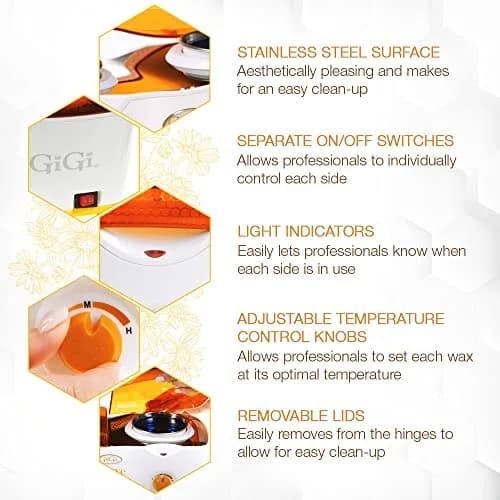 GiGi Deluxe Double Wax Warmer - Hair Removal Kit, Dual Pot, Adjustable Temp, 14 oz (2) Can | Salon & Home Use thumbnail 3