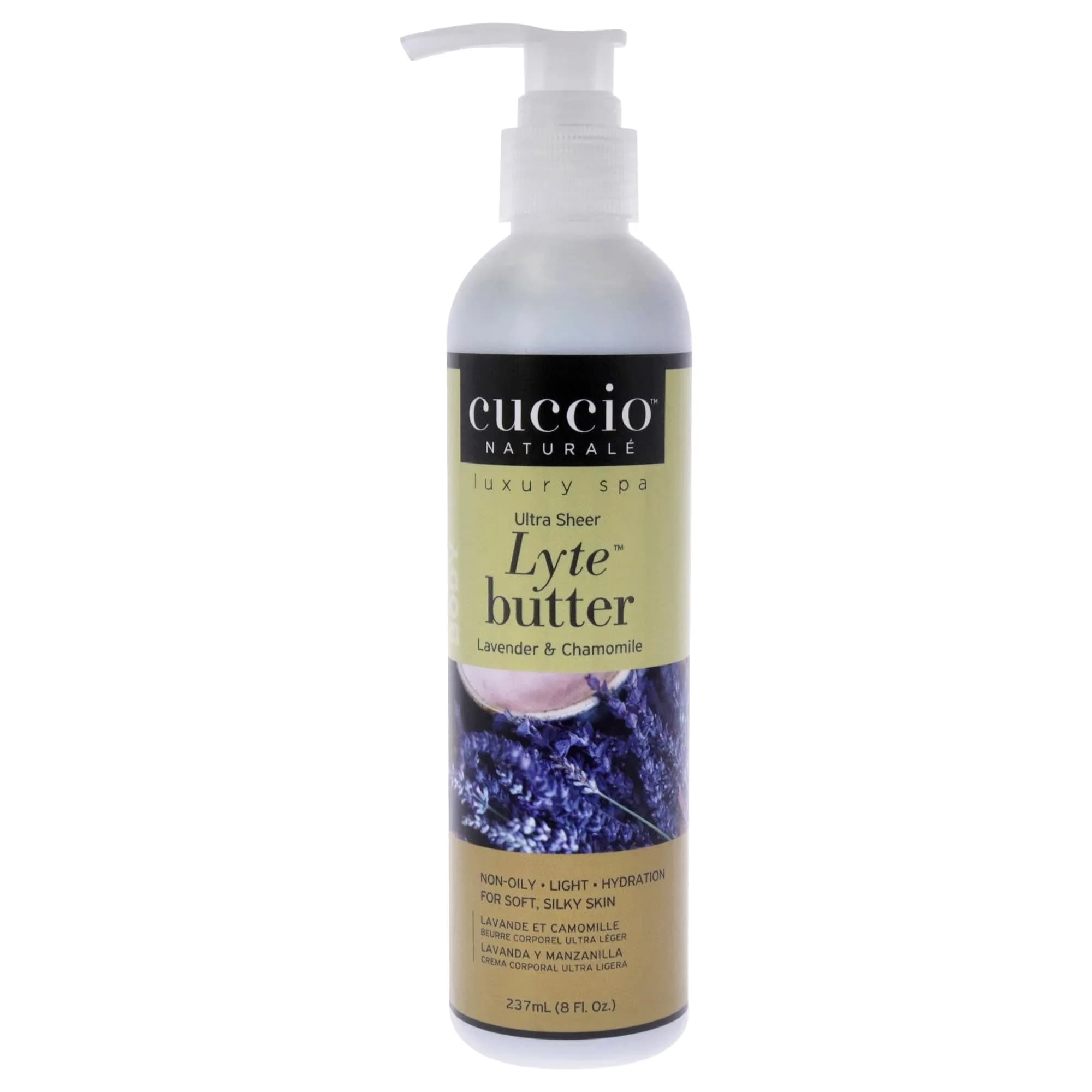 Cuccio Naturale Lyte Ultra-Sheer Body Butter Lavender and Chamomile 227 g (8 Oz) | 24-Hour Hydration for Dry Skin — 8 Ounce