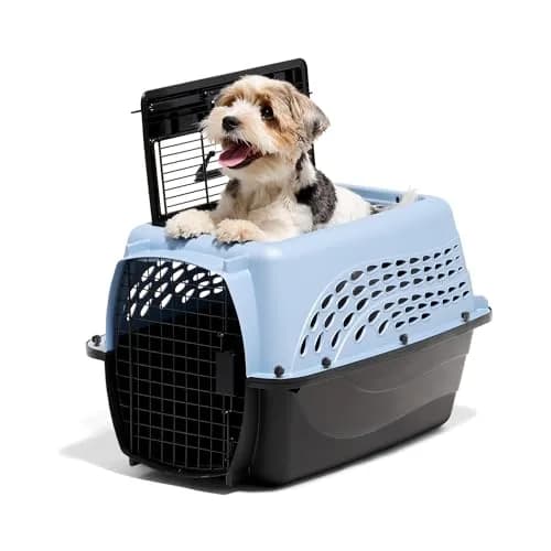 Petmate Two Door Plastic Pet Kennel for Small Dogs and Cats, 24in, Blue | Airline Approved Travel Carrier thumbnail 1