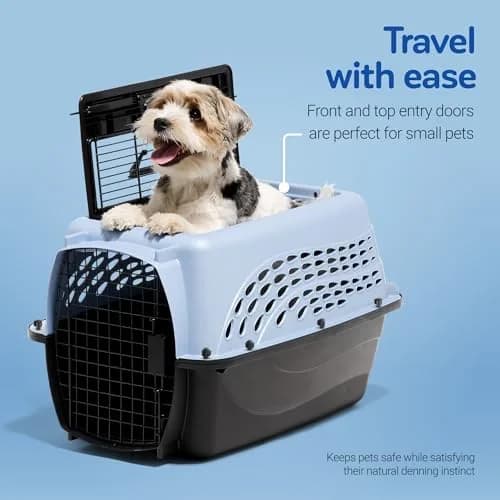 Petmate Two Door Plastic Pet Kennel for Small Dogs and Cats, 24in, Blue | Airline Approved Travel Carrier thumbnail 3