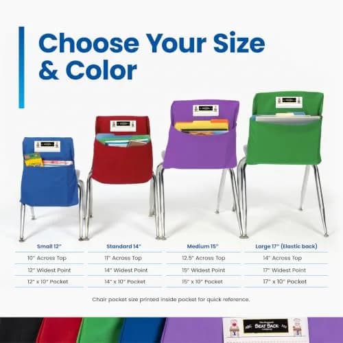Seat Sack Student Chair Storage Pocket 15" Yellow | Classroom Organizer for Student Desks thumbnail 6
