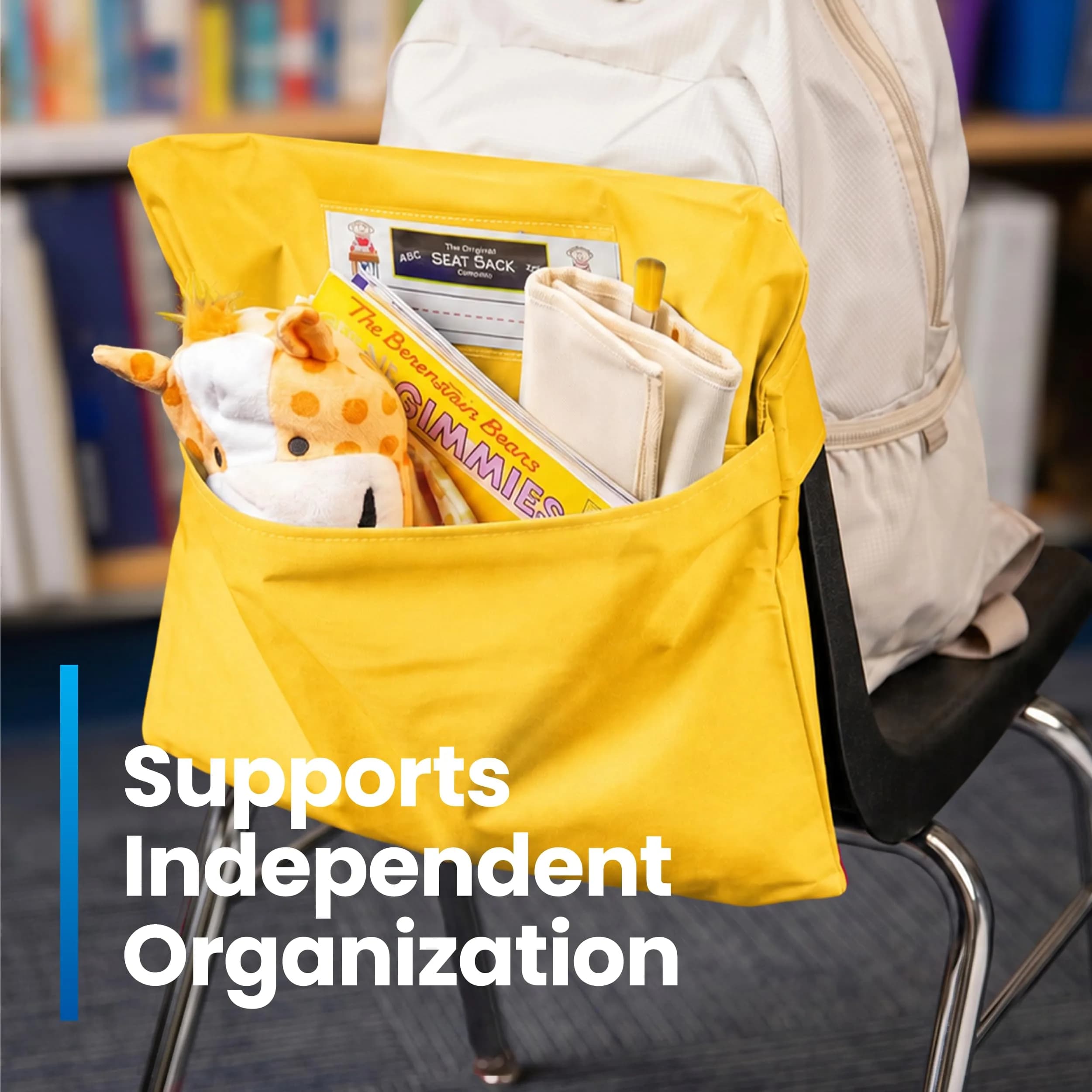 Seat Sack Student Chair Storage Pocket - 12", Classroom Chair Organizer for Student Desks, Durable Over-the-Chair Storage, Yellow, 1-Pack thumbnail 4