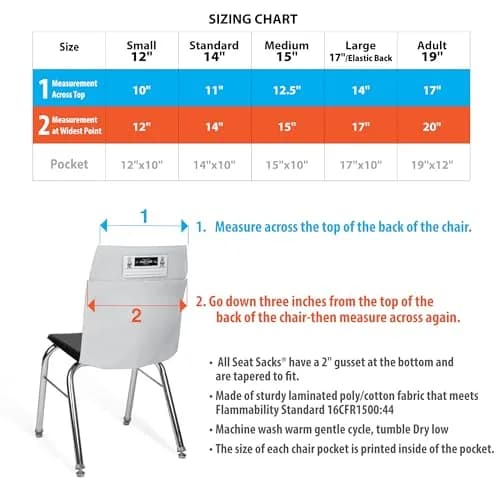 Seat Sack Student Chair Storage Pocket - 15" | Durable Over-the-Chair Organizer for Classrooms thumbnail 2