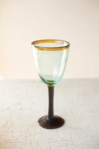 KALALOU Hand Blown Recycled Glass Wine Glasses with Amber Rim, 237ml (8 Fl Oz) Set of 6 | Artisanal Colombian Glassware thumbnail 1