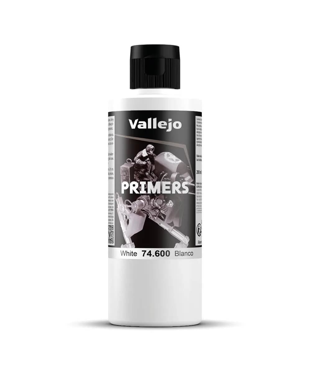 Vallejo White Surface Primer 200 ml (6.76 fl.oz.) | Matte Finish & Fast Drying for Models — White Primer 200 ml. (6.76 fl.oz.)