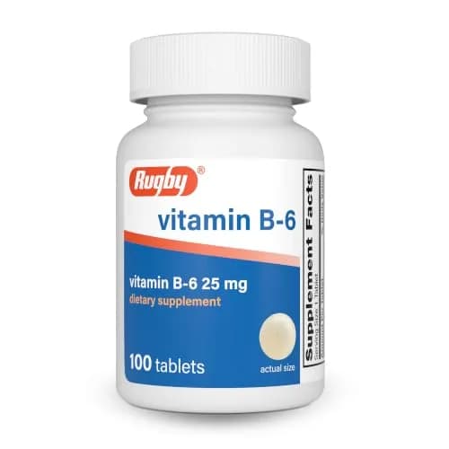 Rugby Vitamin B-6 Tablets - 25mg of Vitamin B6 | Dietary Supplement for Adults thumbnail 1