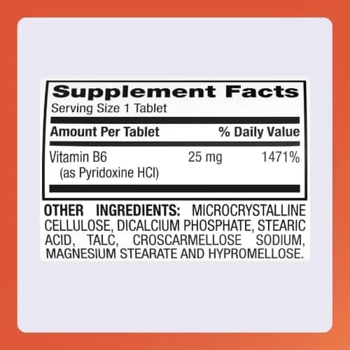 Rugby Vitamin B-6 Tablets - 25mg of Vitamin B6 | Dietary Supplement for Adults thumbnail 5