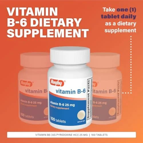 Rugby Vitamin B-6 Tablets - 25mg of Vitamin B6 | Dietary Supplement for Adults thumbnail 3