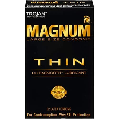 Trojan Magnum Thin Large Size Condoms 12 Count | Natural Feel & Secure Fit with UltraSmooth Lubricant thumbnail 1
