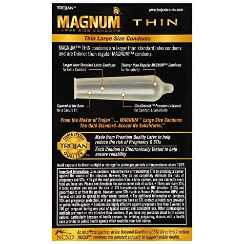 Trojan Magnum Thin Large Size Condoms 12 Count | Natural Feel & Secure Fit with UltraSmooth Lubricant thumbnail 2
