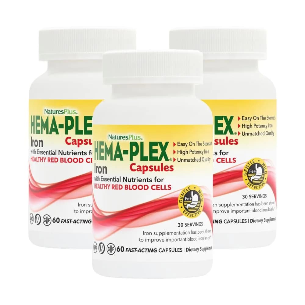NaturesPlus Hema-Plex Iron 3 Pack | 85 mg Chelated Iron + Vitamins for Healthy Blood — Red