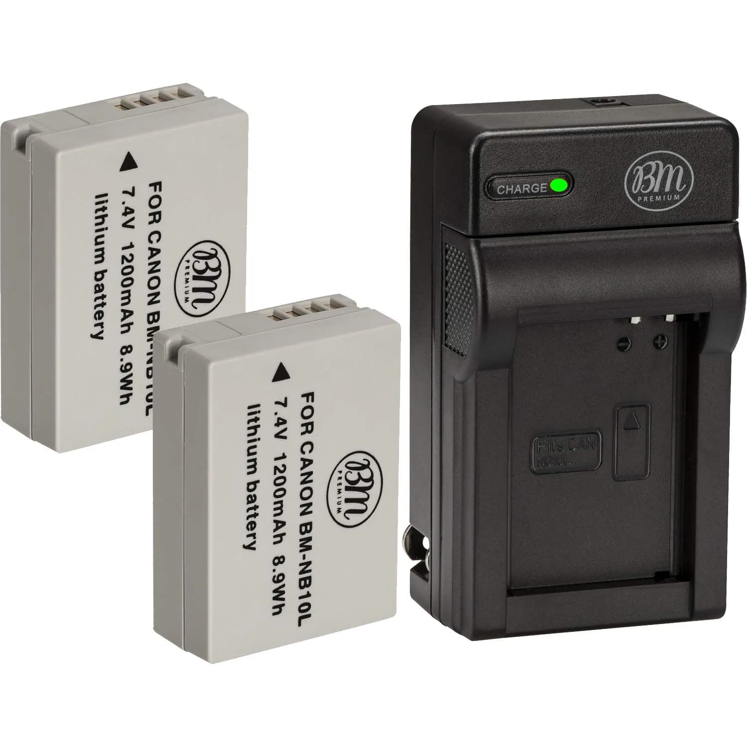 BM Premium NB-10L Battery & Charger Kit for Canon SX60 HS, SX50 HS, G1X, G3X, G15, G16 Cameras | 2 Batteries & USB Charger - main product image