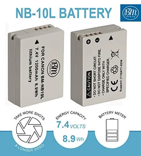 BM Premium NB-10L Battery & Charger Kit for Canon SX60 HS, SX50 HS, G1X, G3X, G15, G16 Cameras | 2 Batteries & USB Charger thumbnail 2
