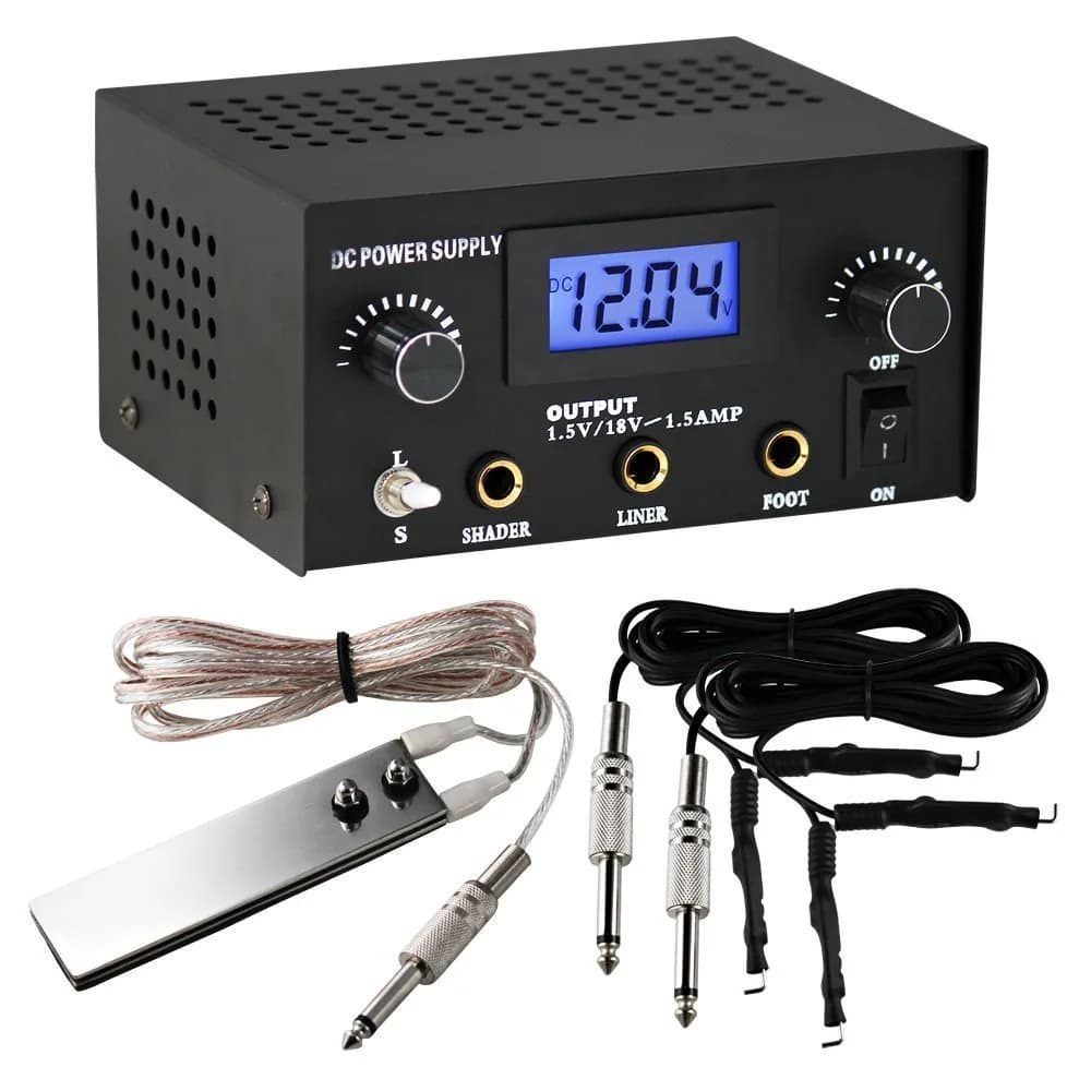 Pirate Face Tattoo Dual Digital Power Supply with Foot Pedal & Clip Cords | Black
