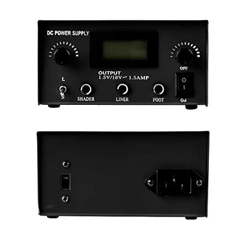Pirate Face Tattoo Dual Digital Power Supply with Foot Pedal & Clip Cords | Black thumbnail 2
