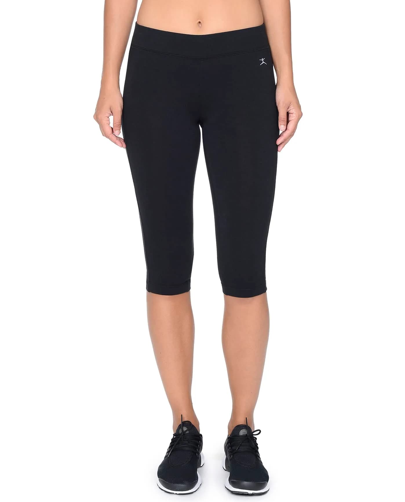 Danskin Essential Capri Athletic Leggings Black Small US | Supportive, Moisture Wicking, 16" Inseam