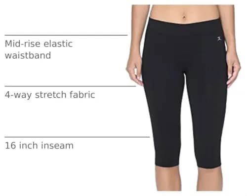 Danskin Essential Capri Athletic Leggings Black Small US | Supportive, Moisture Wicking, 16" Inseam thumbnail 4