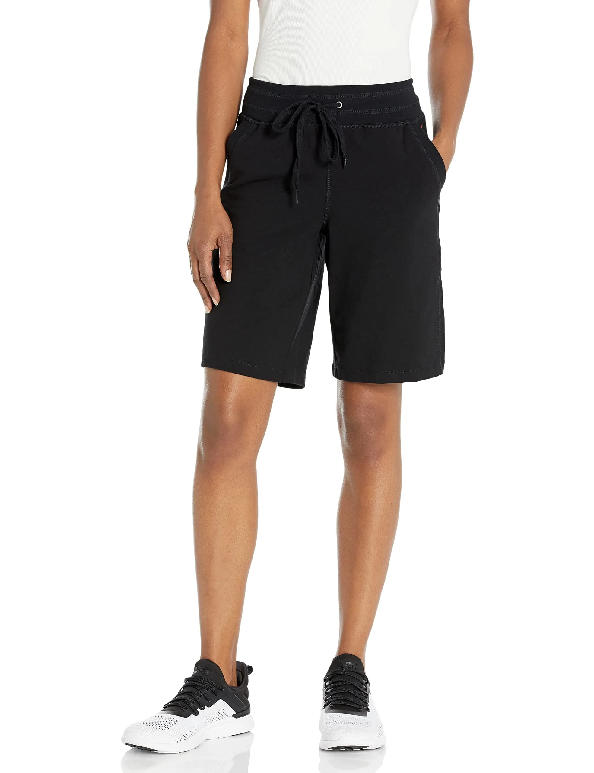 Danskin Women's Essential Bermuda Short | Cotton-Spandex, 10" Inseam, Casual & Workout Wear — Black / Medium