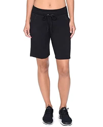 Danskin Women's Essential Bermuda Short | Cotton-Spandex Support & Comfort, 10" Inseam, Black thumbnail 2