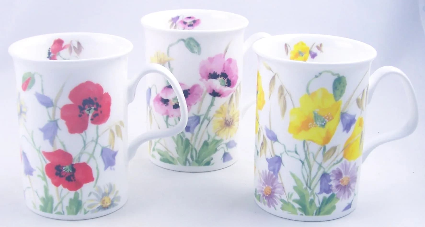 Roy Kirkham English Meadow Set Of Three Assorted Mugs | Fine Bone China, 12oz, Made in England