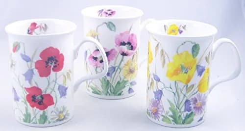 Roy Kirkham English Meadow Set Of Three Assorted Mugs | Fine Bone China, 12oz, Made in England thumbnail 1
