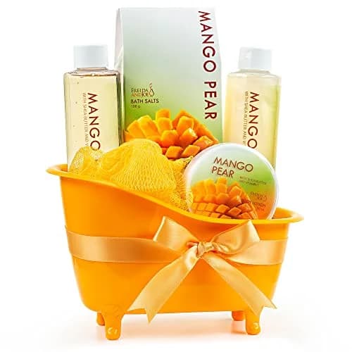 Freida and Joe Tropical Mango Pear Fragrance Set in Orange Tub | Luxurious Bath & Body Collection thumbnail 1