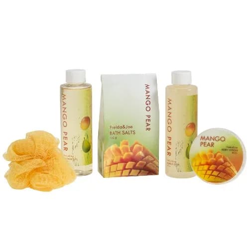 Freida and Joe Tropical Mango Pear Fragrance Set in Orange Tub | Luxurious Bath & Body Collection thumbnail 2