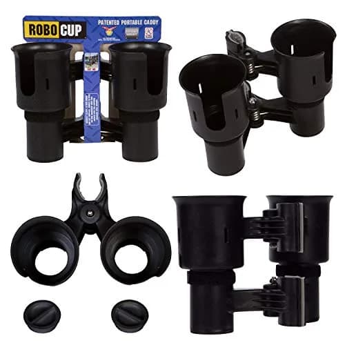 ROBOCUP Patented Clamp On Boat Cup Holder | Multifunction Dual Drink Caddy for Fishing, Boating & More thumbnail 1