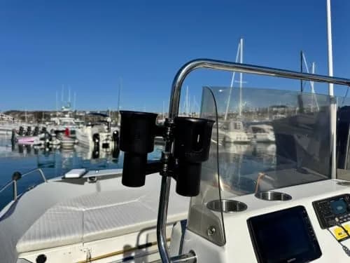 ROBOCUP Patented Clamp On Boat Cup Holder | Multifunction Dual Drink Caddy for Fishing, Boating & More thumbnail 3