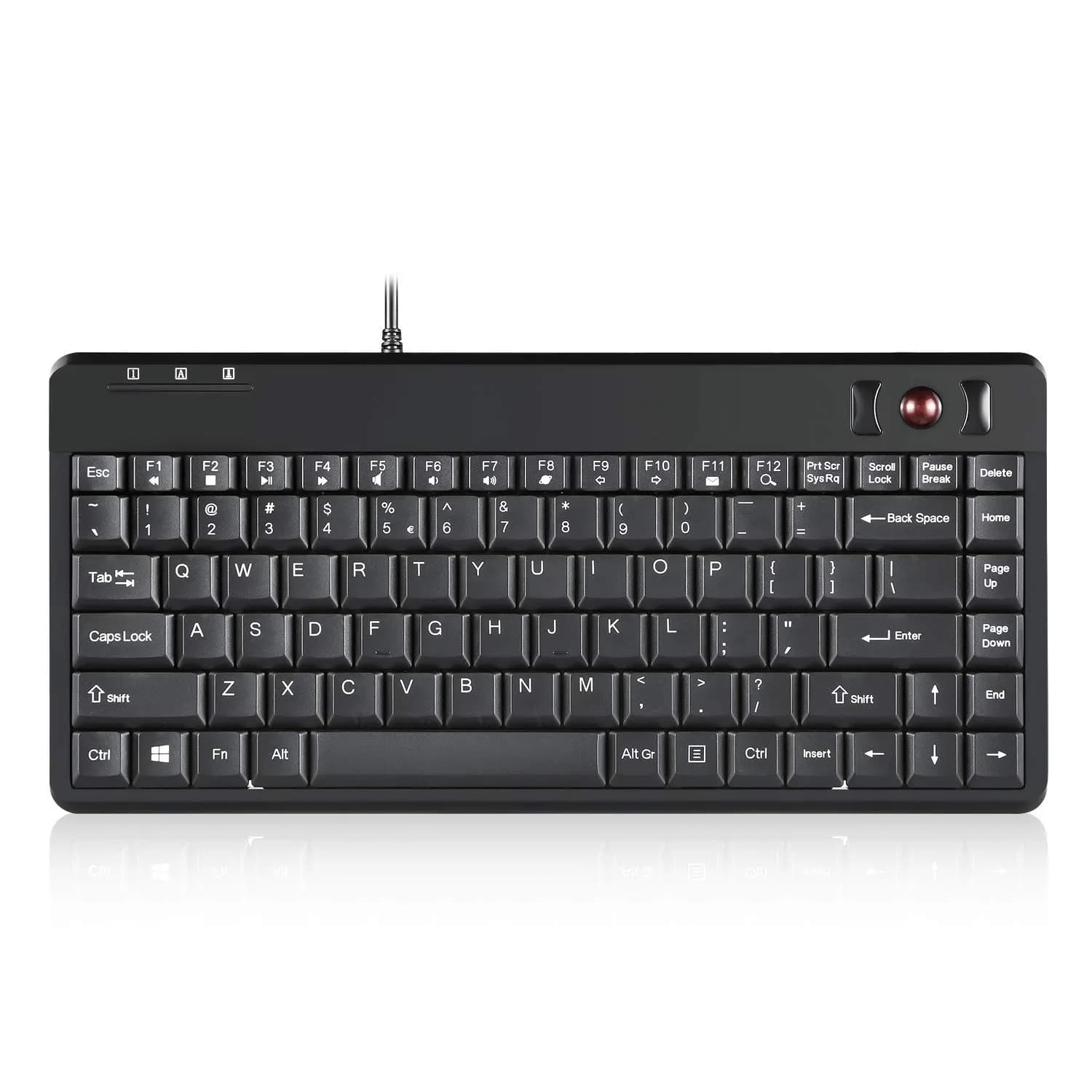 Perixx PERIBOARD-505H Wired Mini Keyboard with Built-in Trackball & 2 USB Hubs, Black 315mm (12.4") | Membrane Keys & 1000 DPI Trackball — Wired