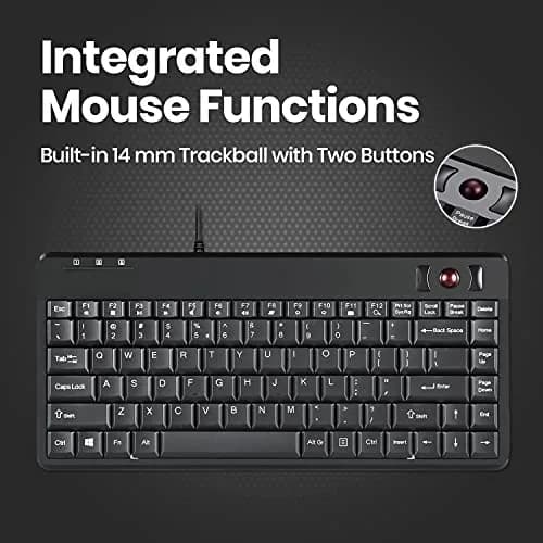 Perixx PERIBOARD-505H Wired Mini Keyboard with Built-in Trackball & 2 USB Hubs, Black 315mm (12.4") | Membrane Keys & 1000 DPI Trackball thumbnail 4