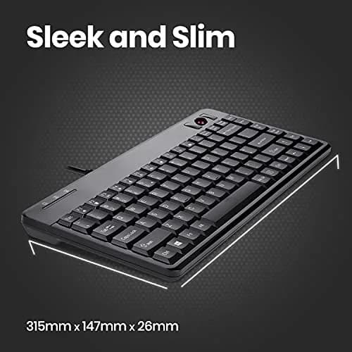 Perixx PERIBOARD-505H Wired Mini Keyboard with Built-in Trackball & 2 USB Hubs, Black 315mm (12.4") | Membrane Keys & 1000 DPI Trackball thumbnail 5