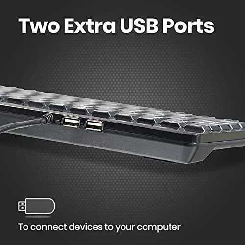Perixx PERIBOARD-505H Wired Mini Keyboard with Built-in Trackball & 2 USB Hubs, Black 315mm (12.4") | Membrane Keys & 1000 DPI Trackball thumbnail 6