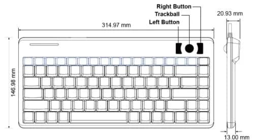 Perixx PERIBOARD-505H Wired Mini Keyboard with Built-in Trackball & 2 USB Hubs, Black 315mm (12.4") | Membrane Keys & 1000 DPI Trackball thumbnail 8