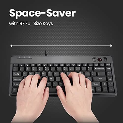 Perixx PERIBOARD-505H Wired Mini Keyboard with Built-in Trackball & 2 USB Hubs, Black 315mm (12.4") | Membrane Keys & 1000 DPI Trackball thumbnail 2