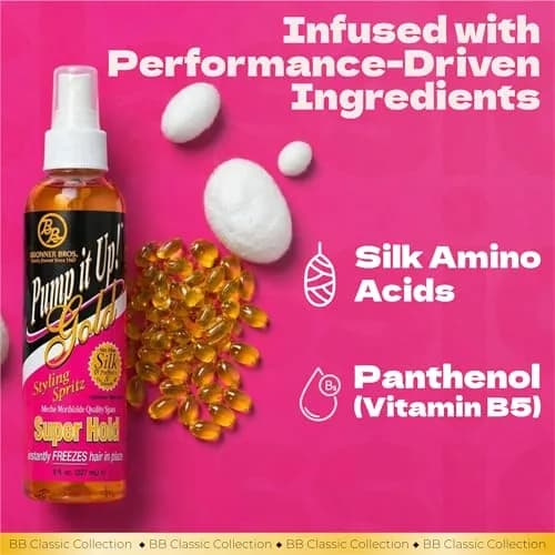 Bronner Bros Pump It Up Gold Styling Spritz 8oz | Super Hold Hair Spray for Defined Styles thumbnail 3
