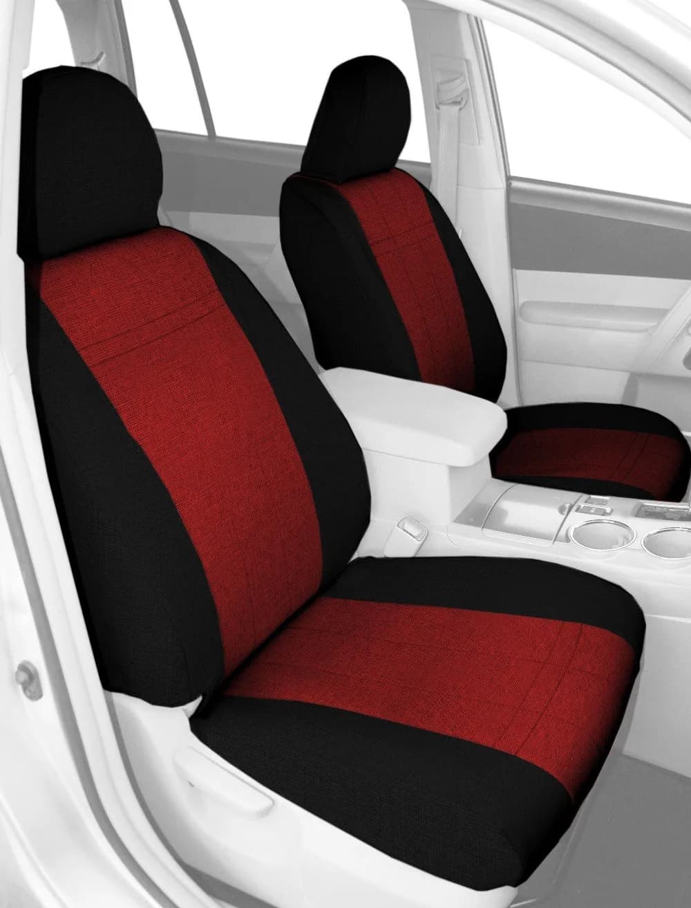 CalTrend Front Buckets Seats, Tweed Seat Covers for Mazda MX-5 Miata 2006-2014 | Custom Fit, Durable & Water-Resistant — Red Insert with Black Trim