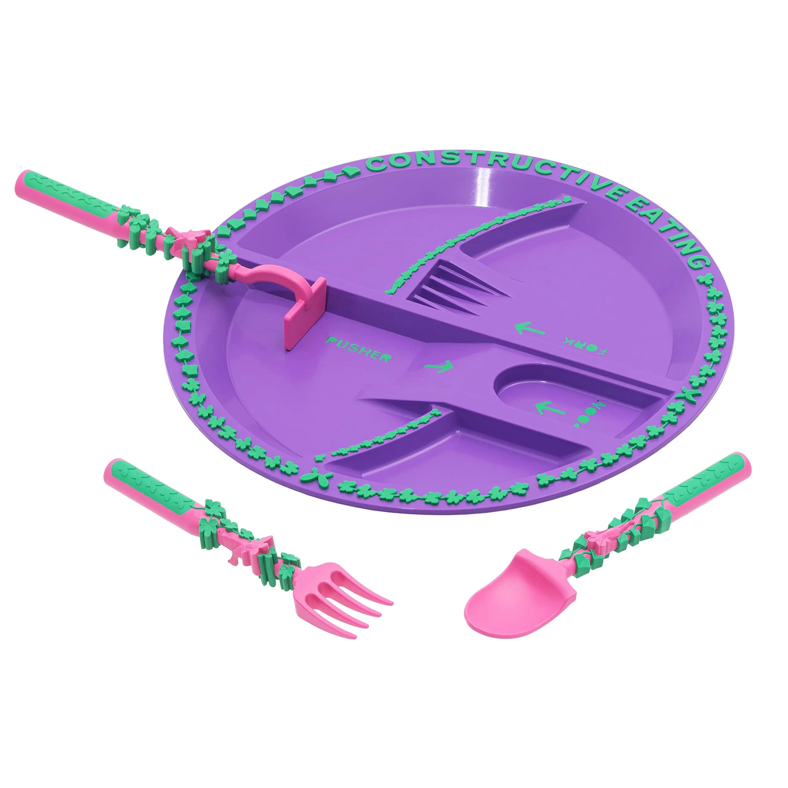 Constructive Eating Garden Fairy Toddler Plate and Utensils Set - Green, USA-Made with Divided Plates - main product image