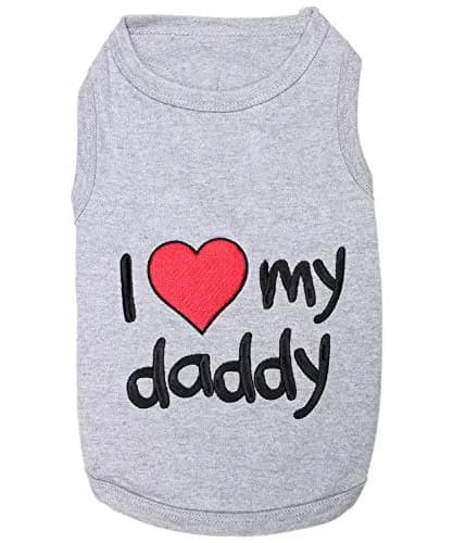 Parisian Pet Dog Shirt - 100% Cotton Sleeveless Small Dog Clothes - Light & Breathable Puppy Apparel - I Love My Daddy T Shirt thumbnail 1