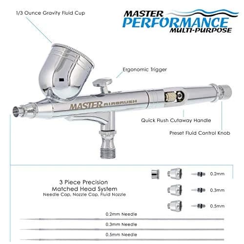 Master Airbrush G233 Performance Pro Airbrush Kit with 3 Nozzle Sets, Hose | Dual-Action Gravity Feed for Fine Detail & Broad Spray thumbnail 2