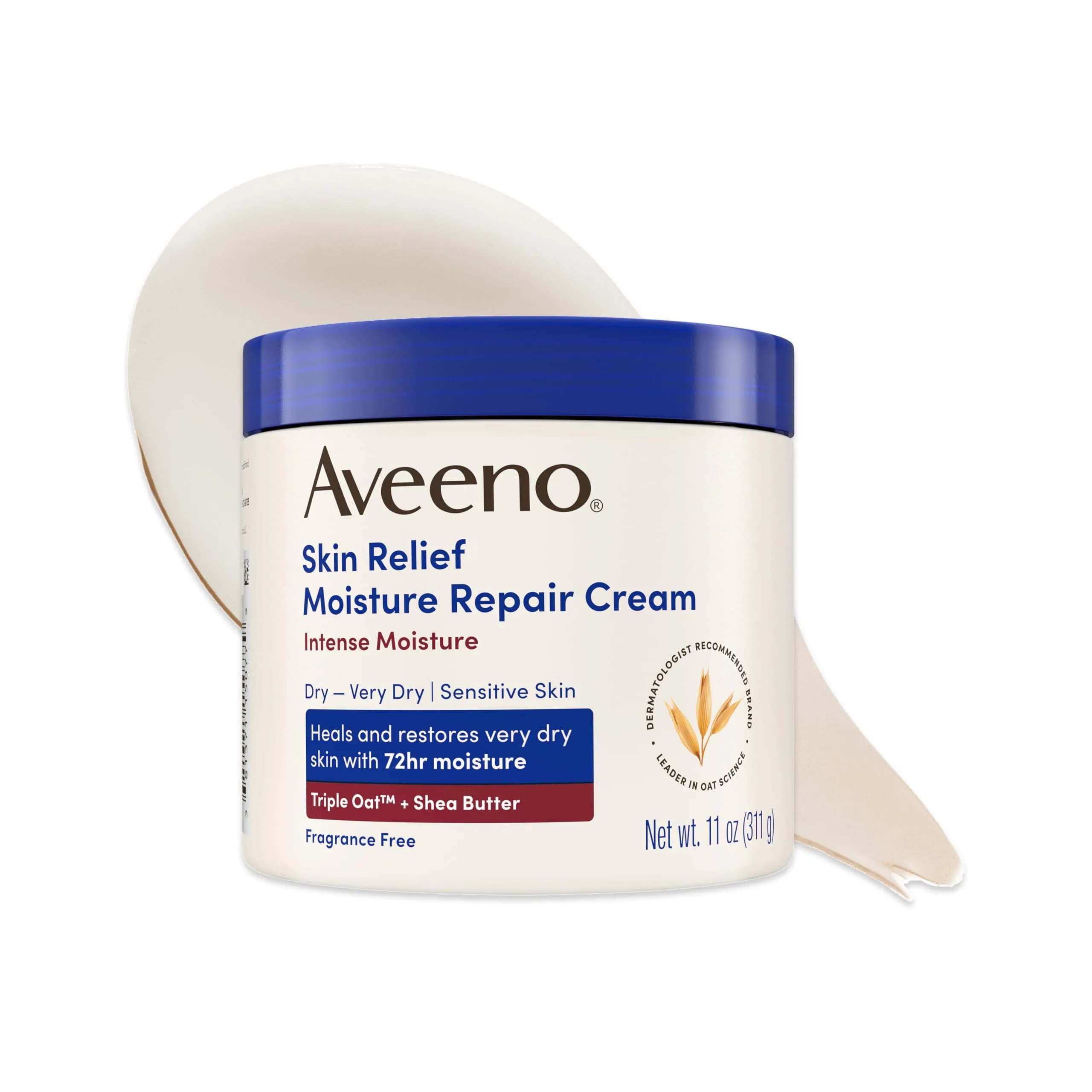 Aveeno Skin Relief Intense Moisture Repair Body Cream 325ml (11 Oz) | Fragrance-Free Triple Oat & Shea Butter for Very Dry Skin