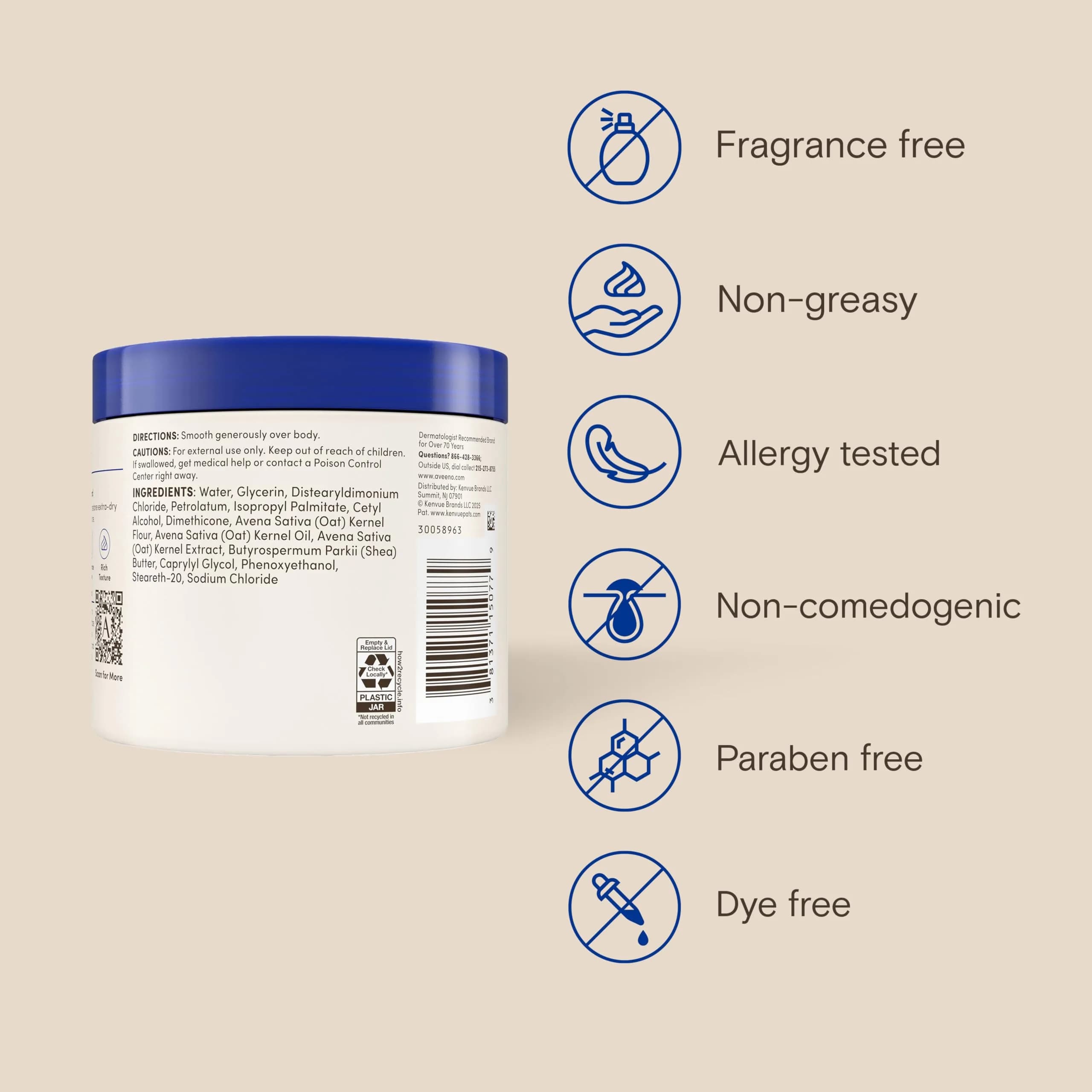 Aveeno Skin Relief Intense Moisture Repair Body Cream 325ml (11 Oz) | Fragrance-Free Triple Oat & Shea Butter for Very Dry Skin - view 9