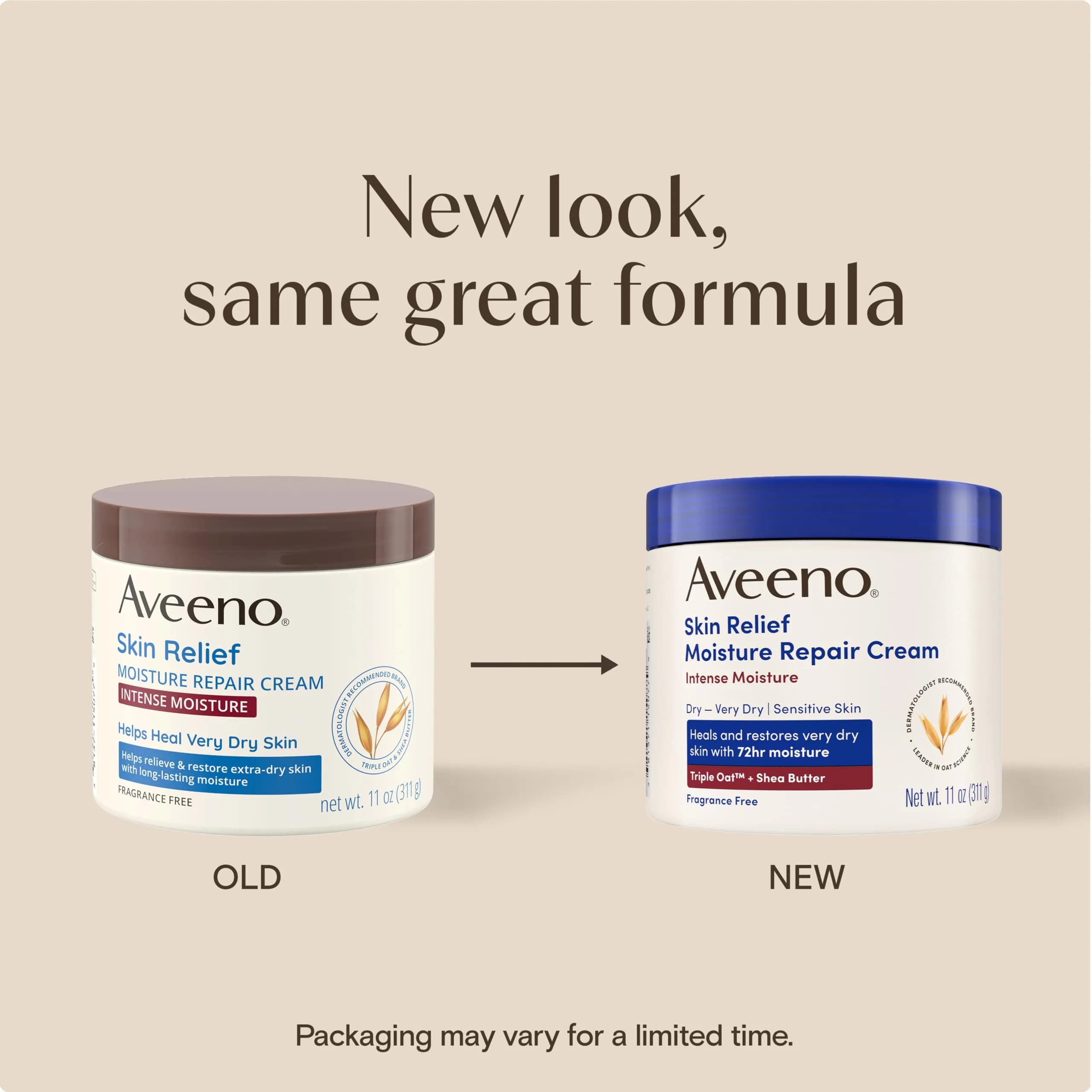 Aveeno Skin Relief Intense Moisture Repair Body Cream 325ml (11 Oz) | Fragrance-Free Triple Oat & Shea Butter for Very Dry Skin - view 2