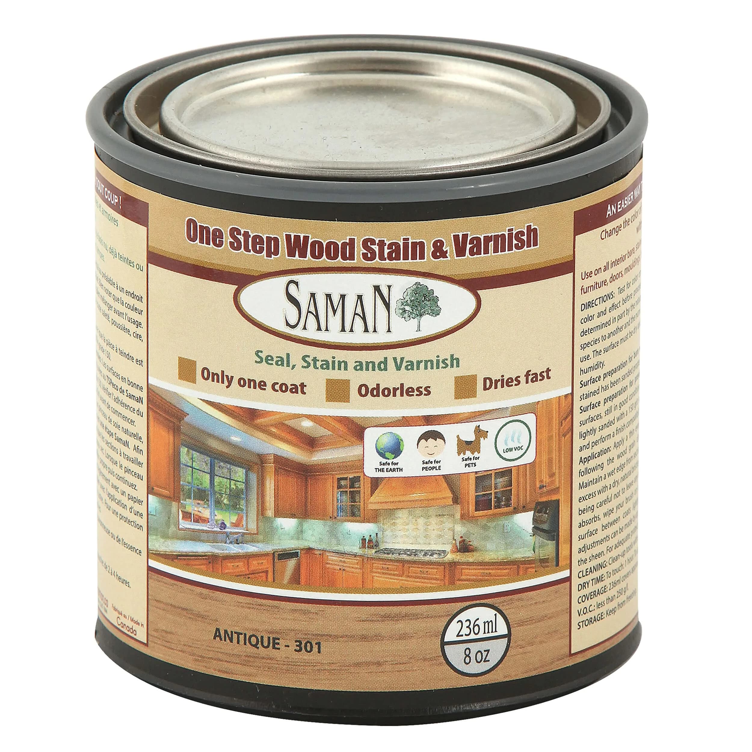 SamaN Interior One Step Wood Seal, Stain & Varnish 8 oz | Odorless Oil-Based Protection for Furniture & Wood
