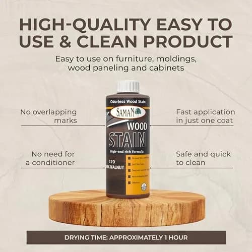 SamaN Water Based Wood Stain Dark Walnut 12 oz | Eco-Friendly, Fast Application, Greener Choice thumbnail 5
