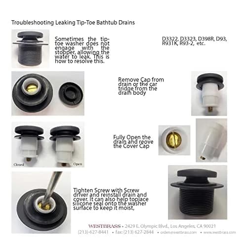 Westbrass 593144-26 Black 1-1/2" Tubular Tip-Toe Bath Waste Drain Kit, Polished Chrome | ADA Approved thumbnail 9