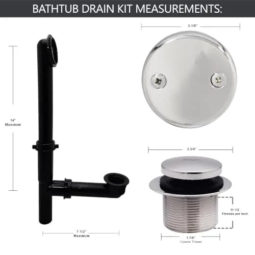 Westbrass 593144-26 Black 1-1/2" Tubular Tip-Toe Bath Waste Drain Kit, Polished Chrome | ADA Approved thumbnail 2