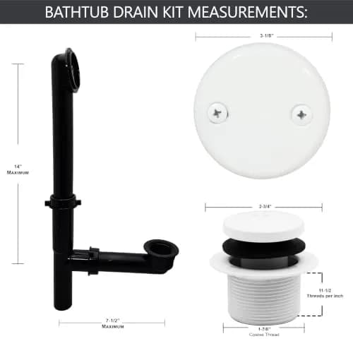 Westbrass 593144-50 Tubular Tip-Toe Bath Waste Drain Kit 1-1/2" Powder Coat White | ADA Approved thumbnail 2